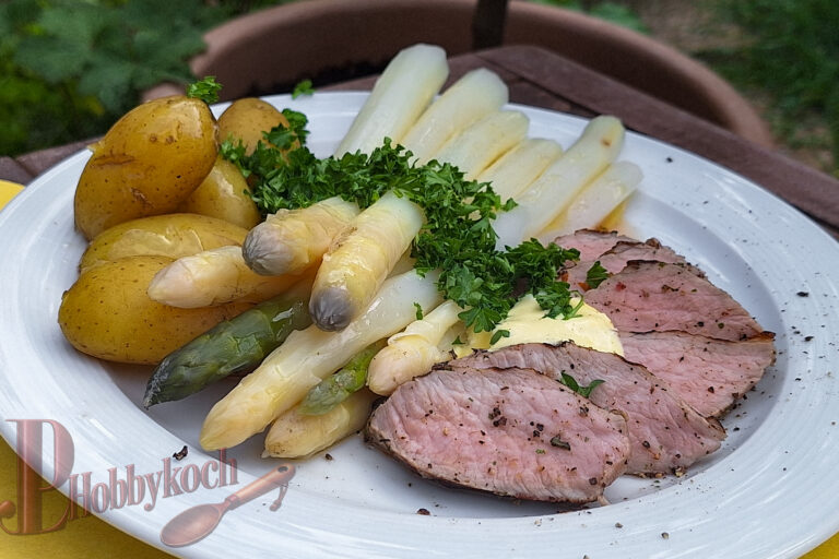 Der Sommerteller des Jahres: Eigener Spargel trifft zartes Kalb!